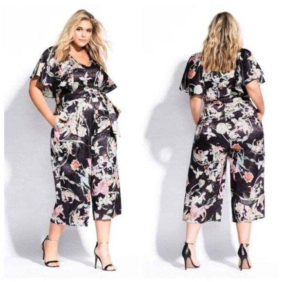 🔆 CITY CHIC 🔆 Floral Satin Cropped Jumpsuit - [size 18 in Black] - Picture 2 of 14